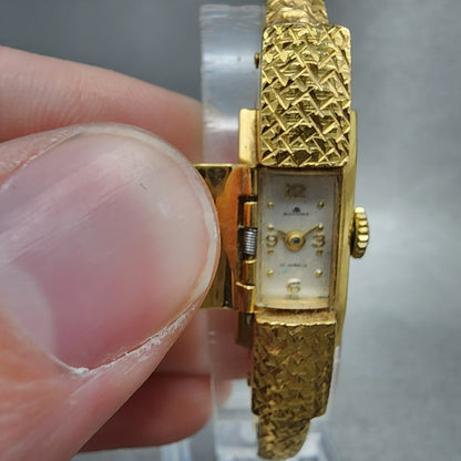Bucherer Watch Women 11mm Silver Dial Gold Plated Hide Away Manual Wind PARTS0