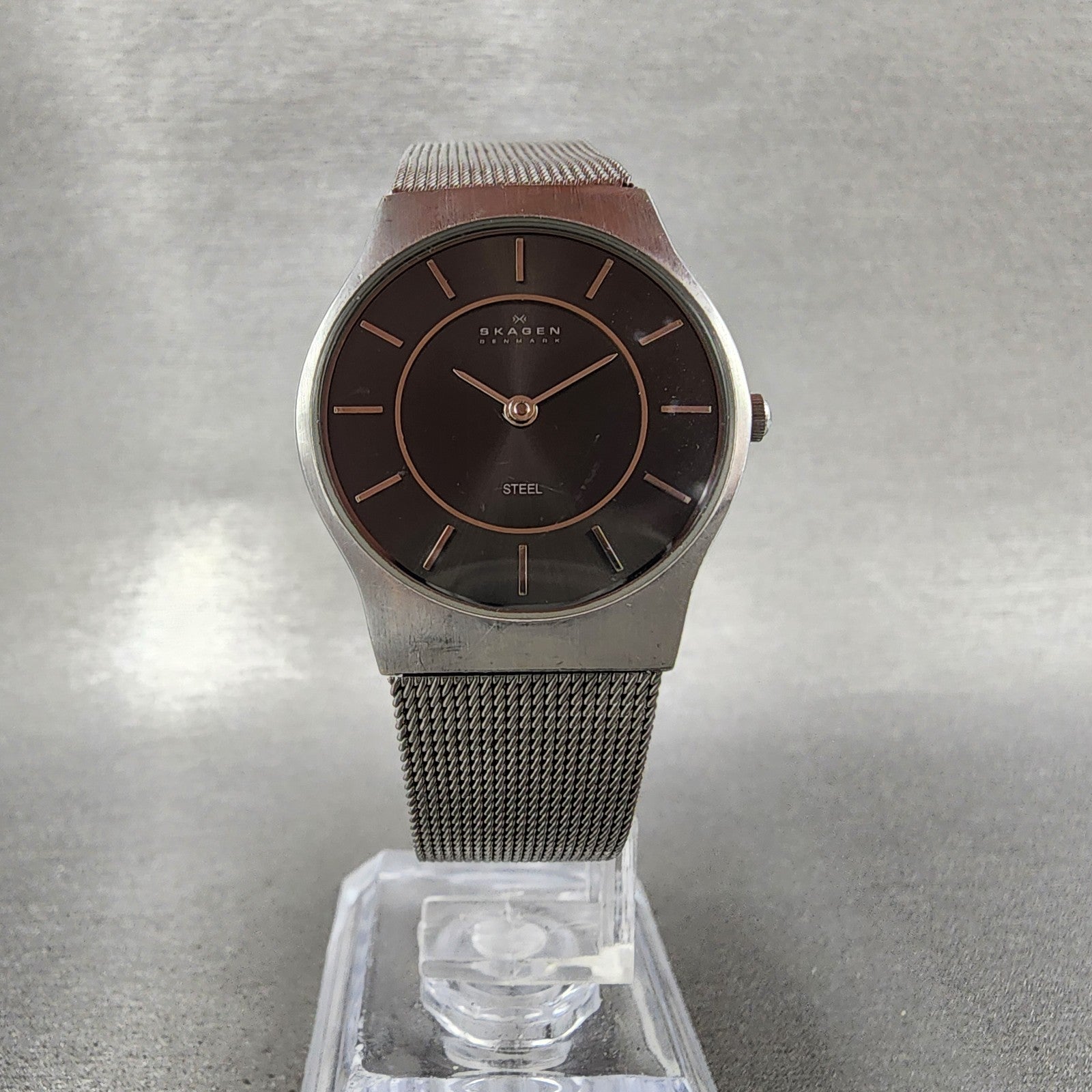 Skagen Watch Women 28mm Black Dial Stainless Steel Round Mesh Band New Battery5