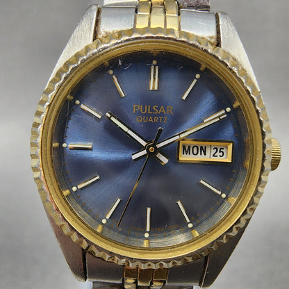 Pulsar Watch Women 24mm Blue Dial Two Tone Daydate Round V7830030 New Battery1