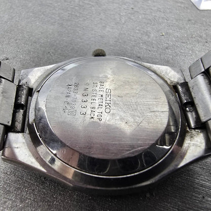 Seiko SQ Watch Men 33mm Black Dial Two Tone Daydate Round 2633-7039 PARTS VTG10