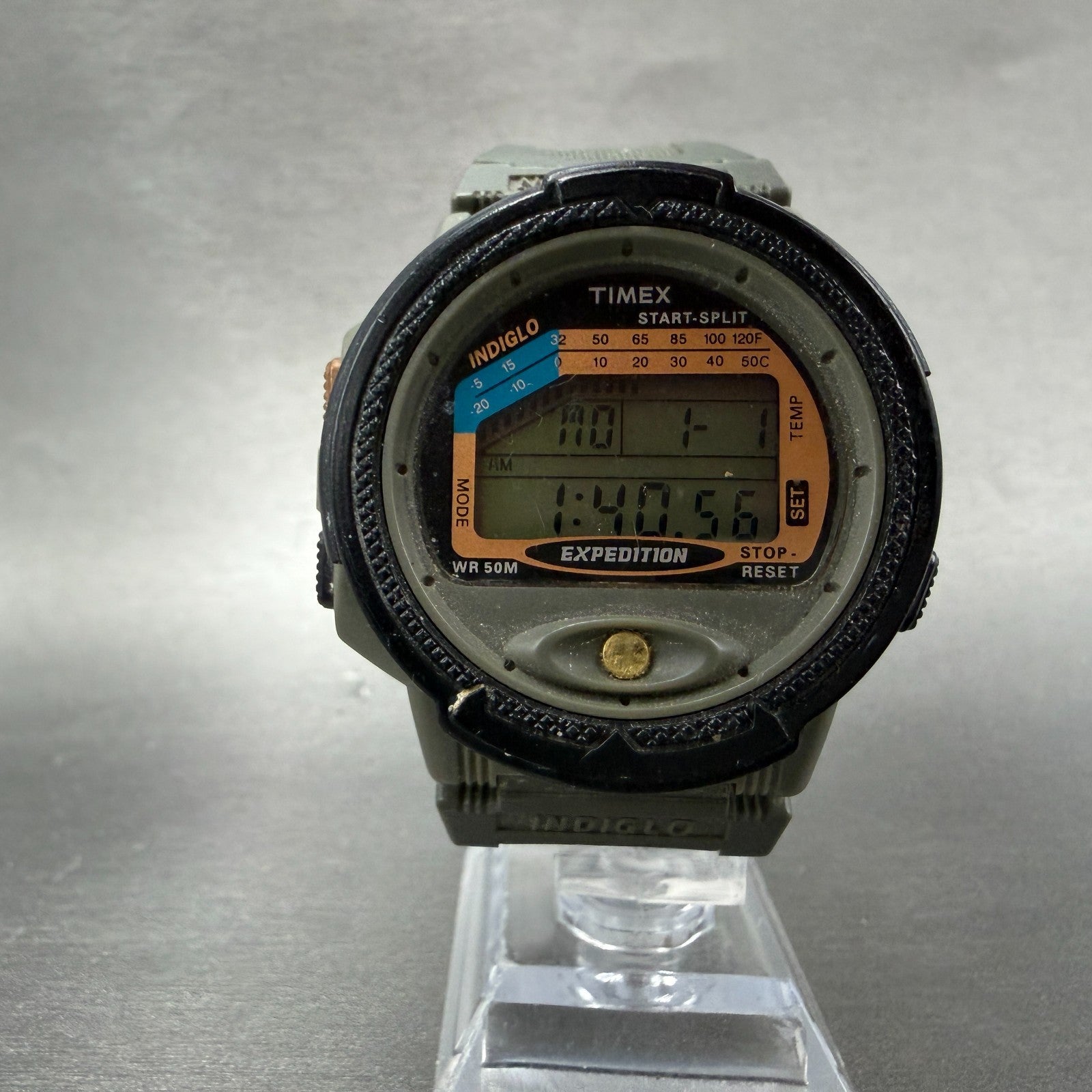 Timex Expedition Watch Men 44mm Digital Green Tone Alarm Chrono New Battery VTG5