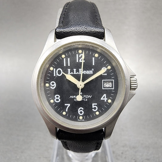 Hamilton LL Bean Watch Women 27mm Black Dial Silver Tone Date Round New Battery0