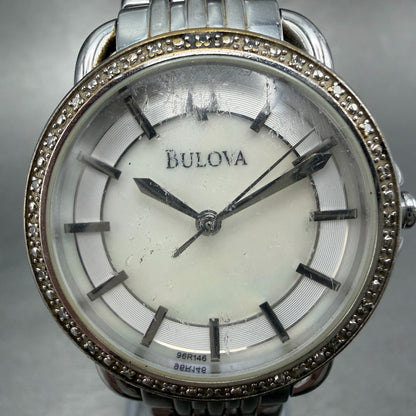 Bulova Watch Women 31mm MOP Dial Silver Tone Round Diamonds 96R146 New Battery1