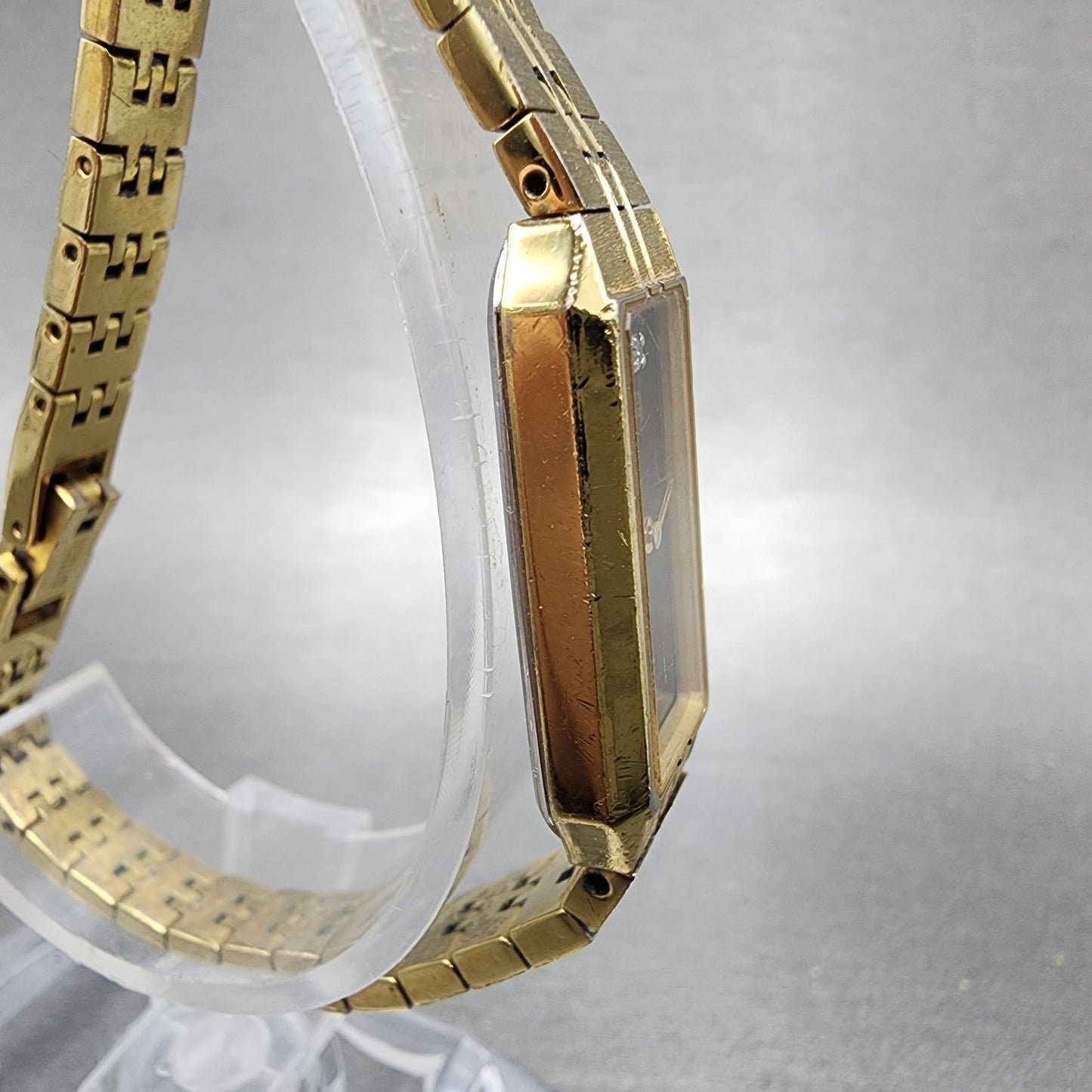 Citizen CQ Tank Watch Women 13mm Black Dial Gold Tone Rectangle New Battery VTG3