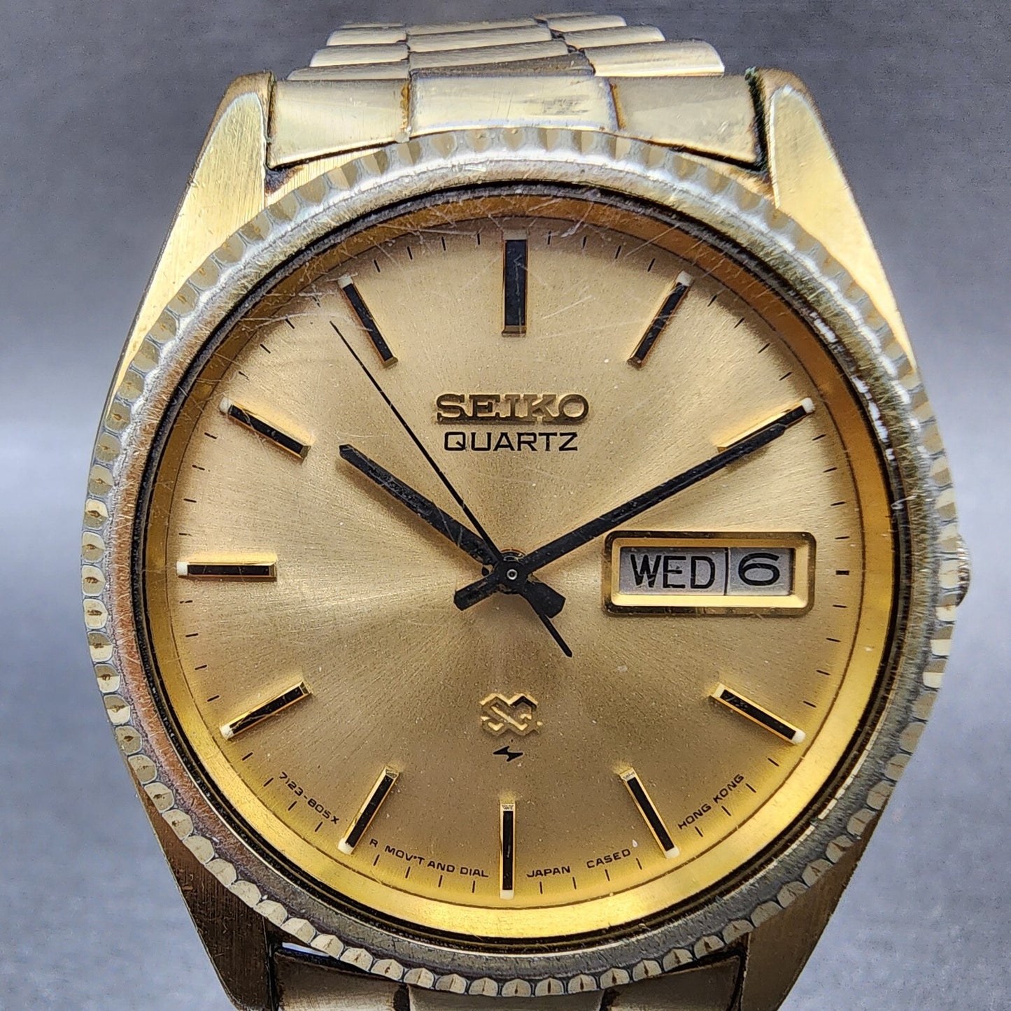 Seiko SQ President Watch Men 36mm Gold Dial Gold Plated Daydate Round NewBat C89