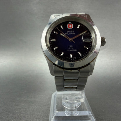 Swiss Military Watch Men 36mm Blue Dial Silver Toe Date 6-523 6824 New Battery5