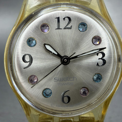 Swatch Menthol Tone Watch Women 25mm Silver Dial Clear Case LK292G New Battery1