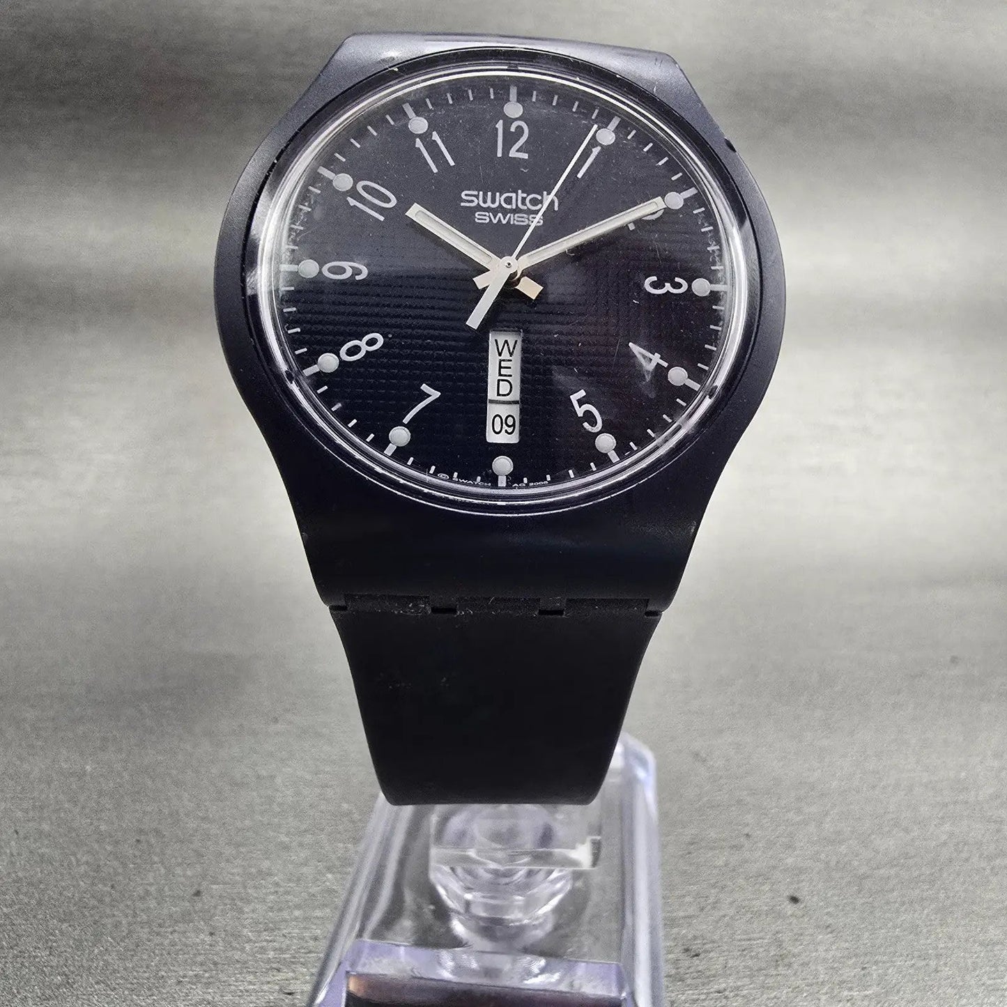 Swatch Portly Watch Men 38mm Blue Dial Blue Case Daydate Round SUJN700 New Batt5