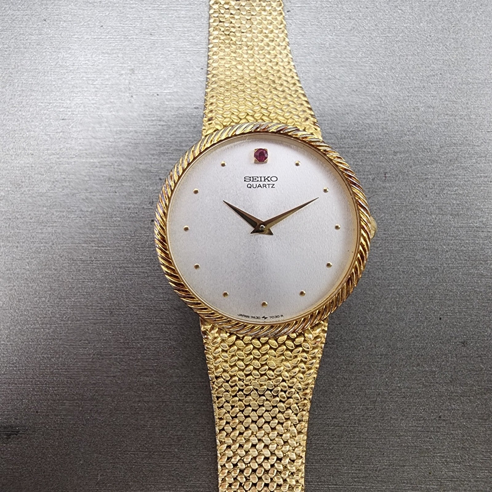 Seiko Watch Men 32mm White Dial Gold Tone Mesh Band READ!! 74307010 New Battery0