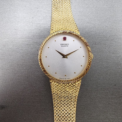 Seiko Watch Men 32mm White Dial Gold Tone Mesh Band READ!! 74307010 New Battery0