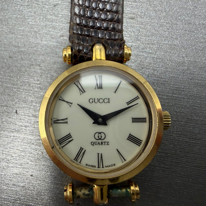 Gucci 2000L Watch Women 21mm Cream Dial Gold Plated Round New Battery KLQ1