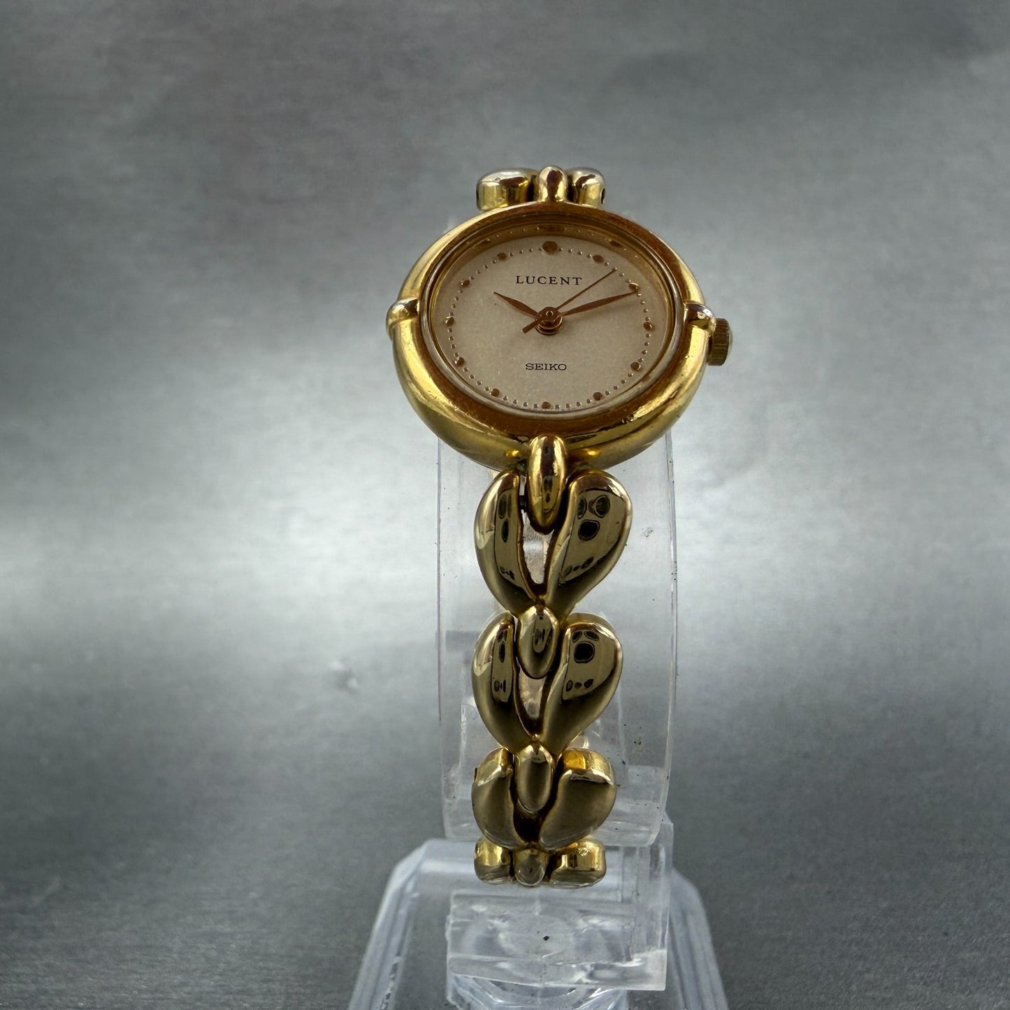 Seiko Lucent Watch Women 20mm Champagne Dial Gold Tone Round 4N21-0480 New Batt5