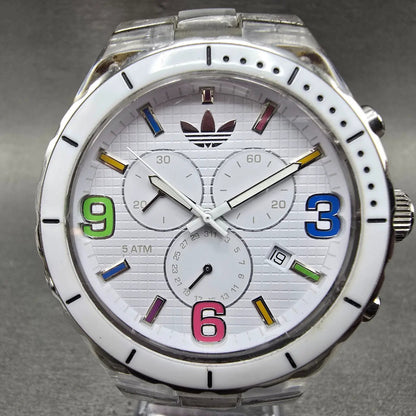 Adidas Cambridge Chronograph Watch Men 44mm White Dial Clear Date New Battery0