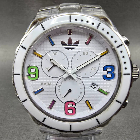 Adidas Cambridge Chronograph Watch Men 44mm White Dial Clear Date New Battery0