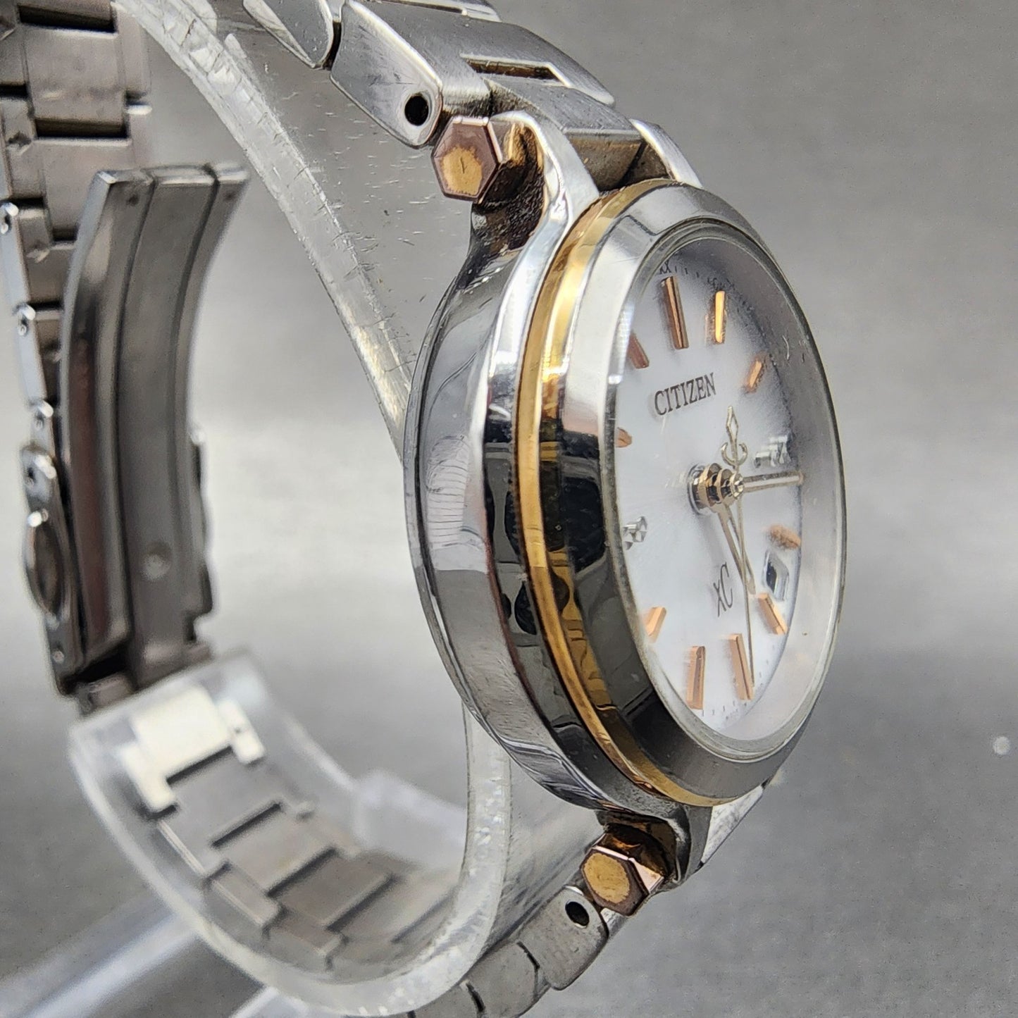 Citizen EcoDrive XC Watch Women 25mm White Dial Steel Date Round Atomic Works4