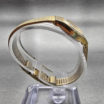 Citizen CQ Watch Women 17mm Gold Dial Gold Tone Gemmed 3220-324196 New Battery8