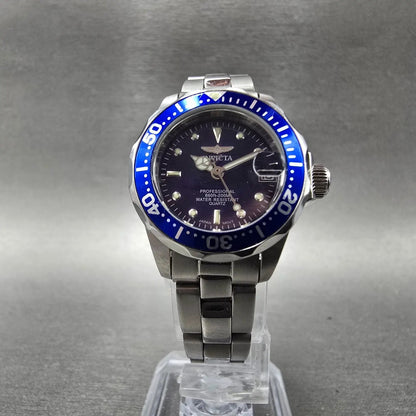 Invicta Pro Diver Watch Women 24mm Blue Dial Silver Tone Date 9177 New Battery Q5