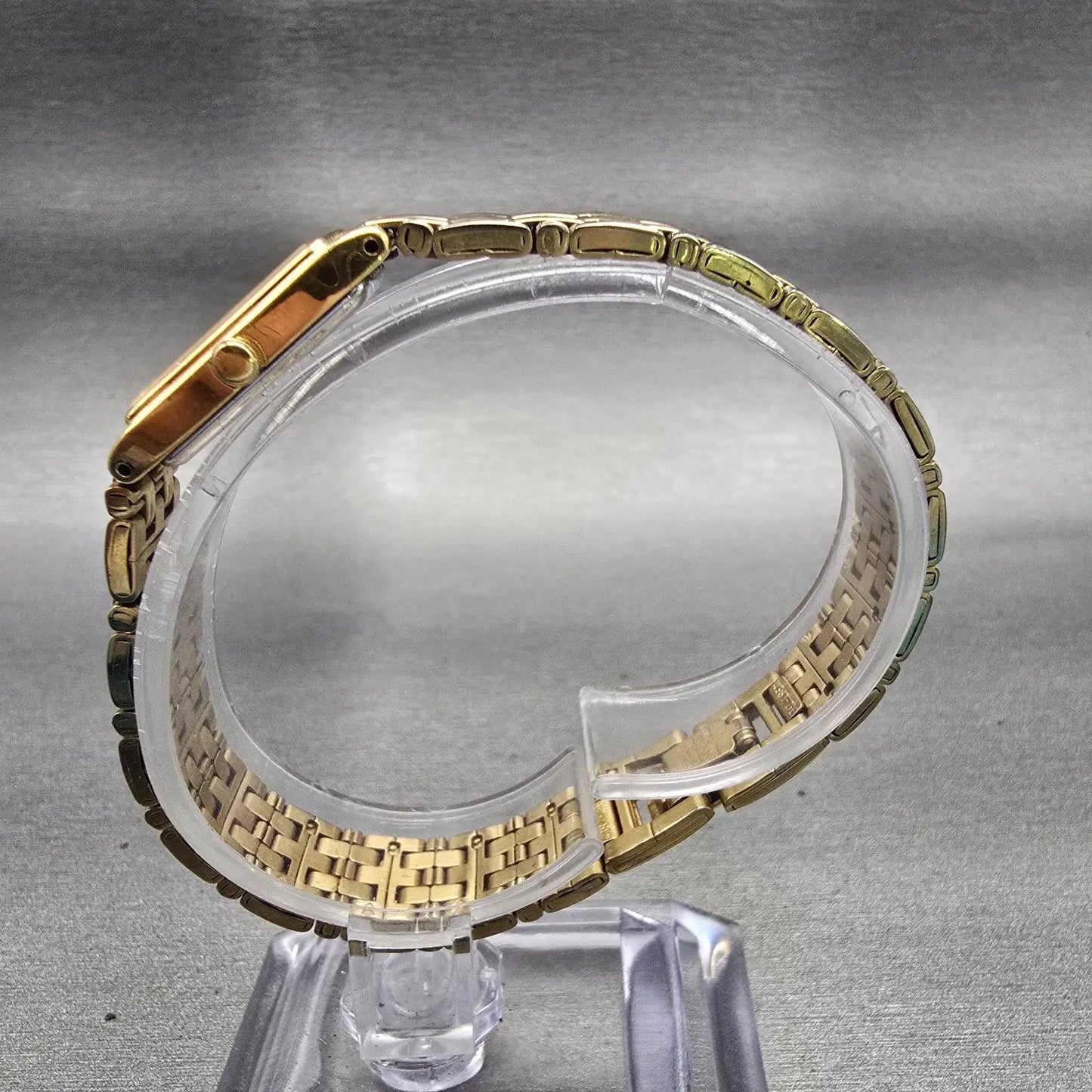 Seiko Watch Women 13mm Gold Dial Gold Tone Rectangle 2E20-7021 New Battery VTG6