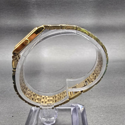 Seiko Watch Women 13mm Gold Dial Gold Tone Rectangle 2E20-7021 New Battery VTG6