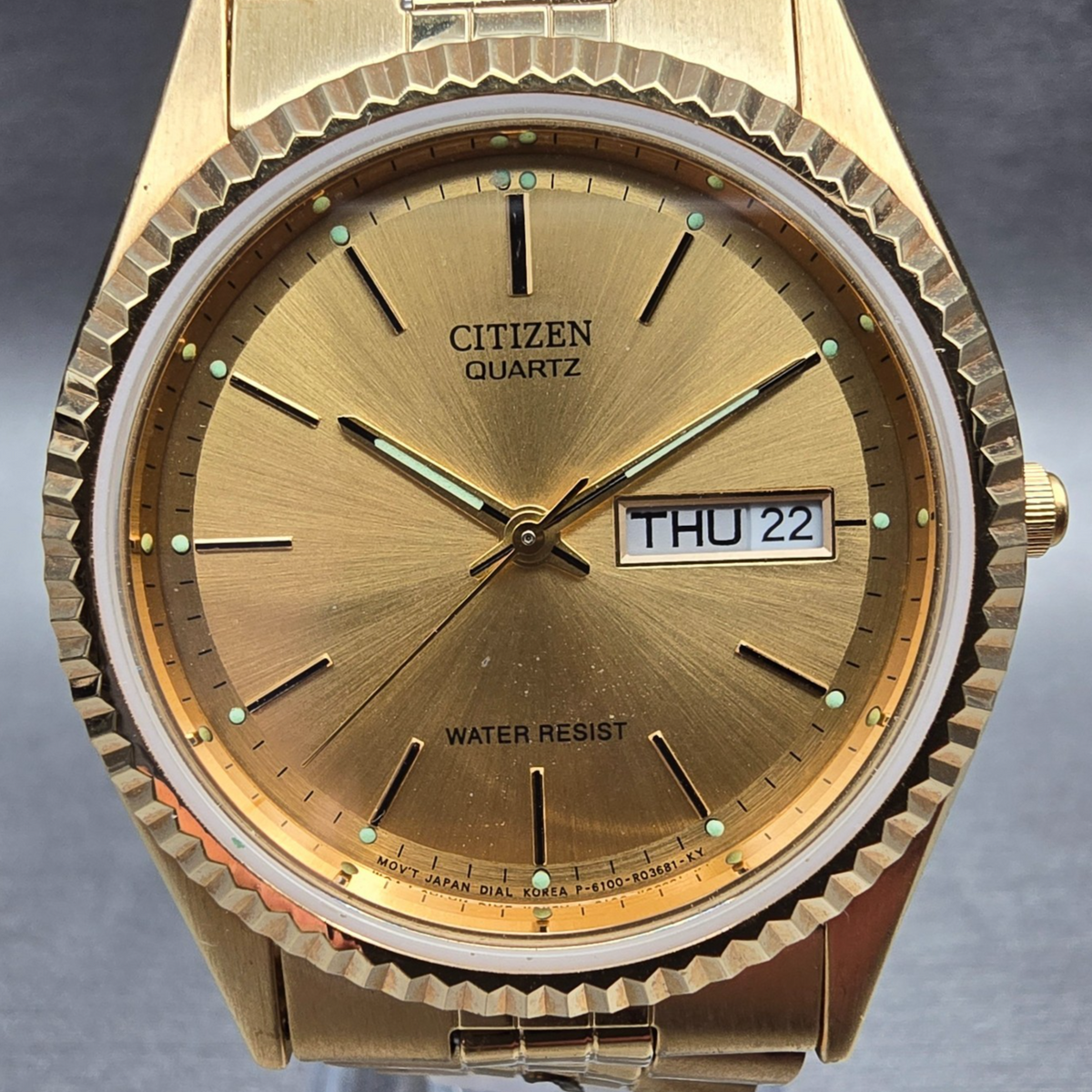 Citizen President Watch Men 35mm Gold Dial Gold Daydate 6100-R00391 New Batt JP1