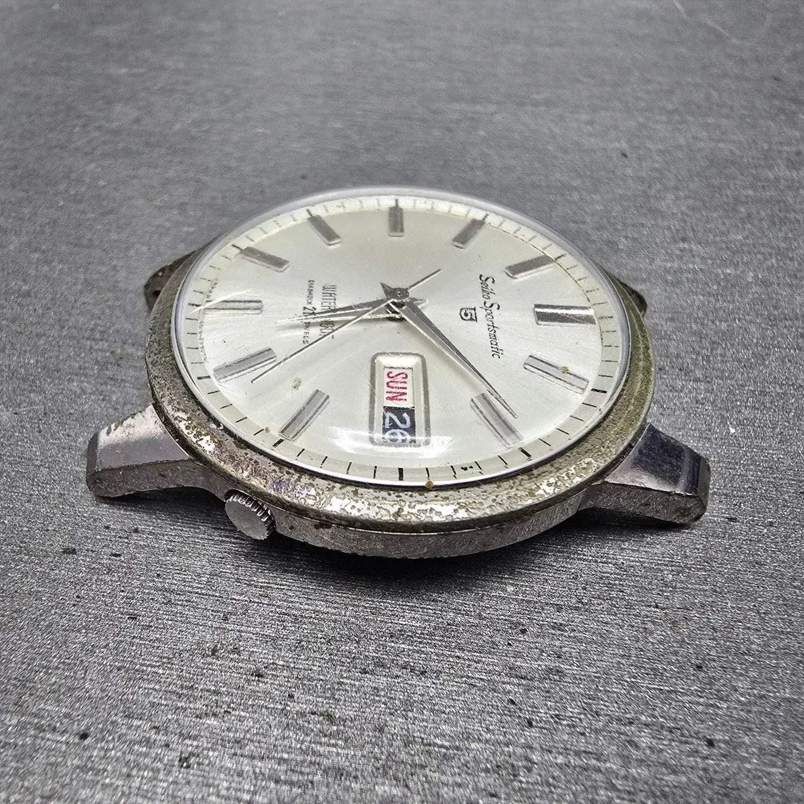 Seiko 5 Sportsmatic Watch Men 36mm White Dial Silver Daydate 6619-8970 PARTS6