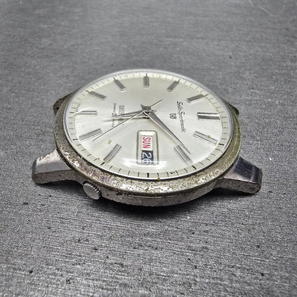 Seiko 5 Sportsmatic Watch Men 36mm White Dial Silver Daydate 6619-8970 PARTS6