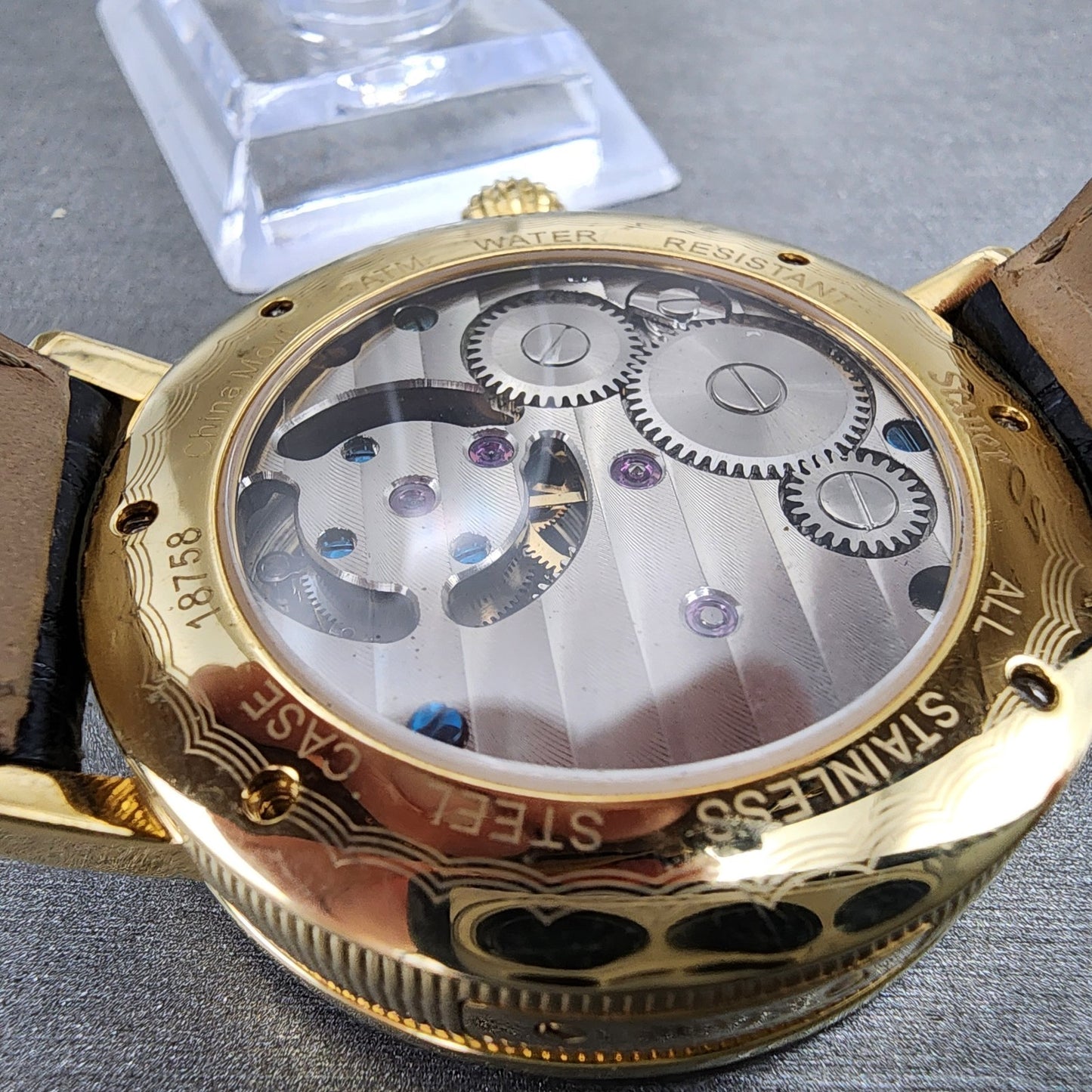 Stauer Tourbillon Watch Men 43mm Cream Dial Gold Tone Moonphase 18758 PARTS10