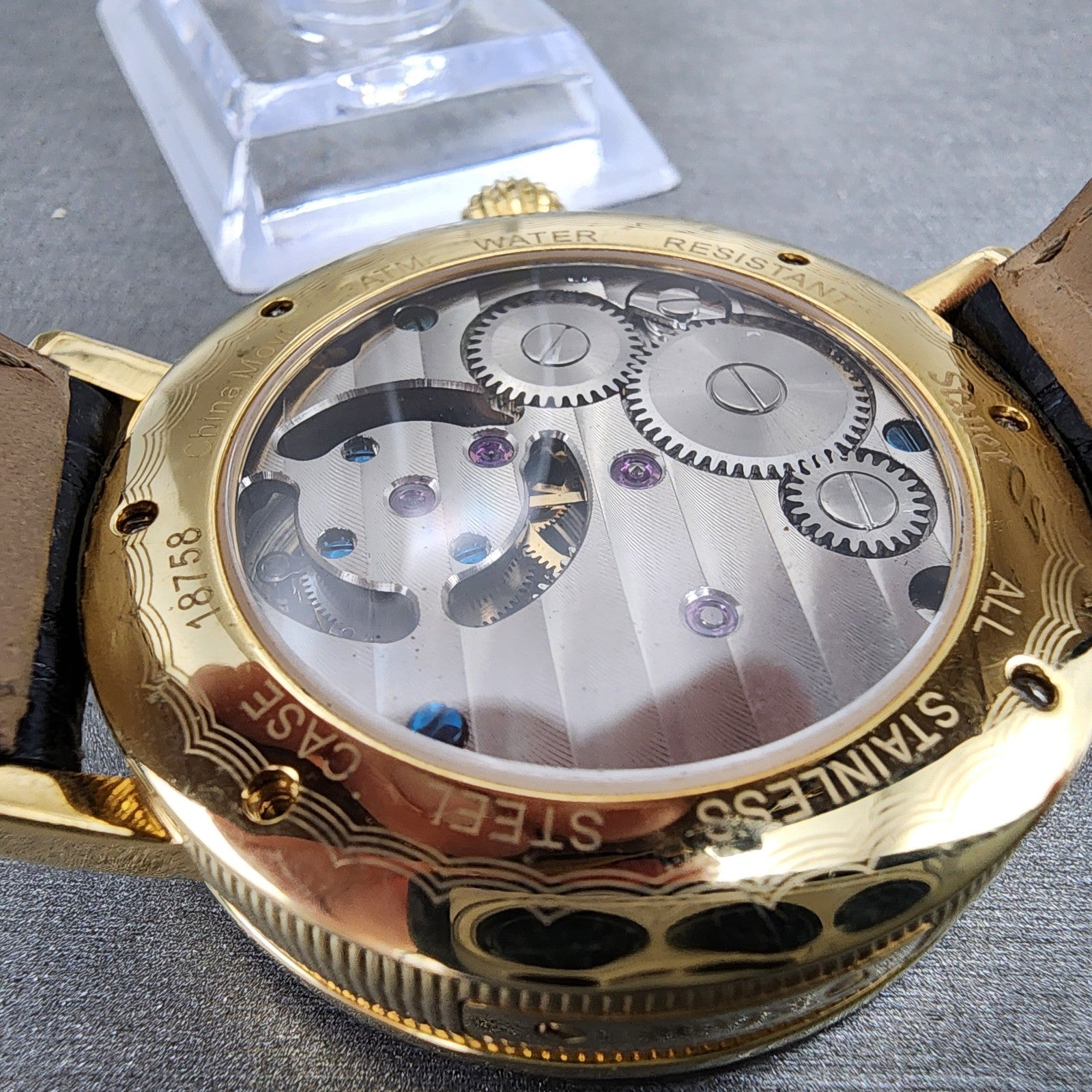 Stauer Tourbillon Watch Men 43mm Cream Dial Gold Tone Moonphase 18758 PARTS10