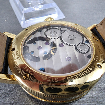 Stauer Tourbillon Watch Men 43mm Cream Dial Gold Tone Moonphase 18758 PARTS10