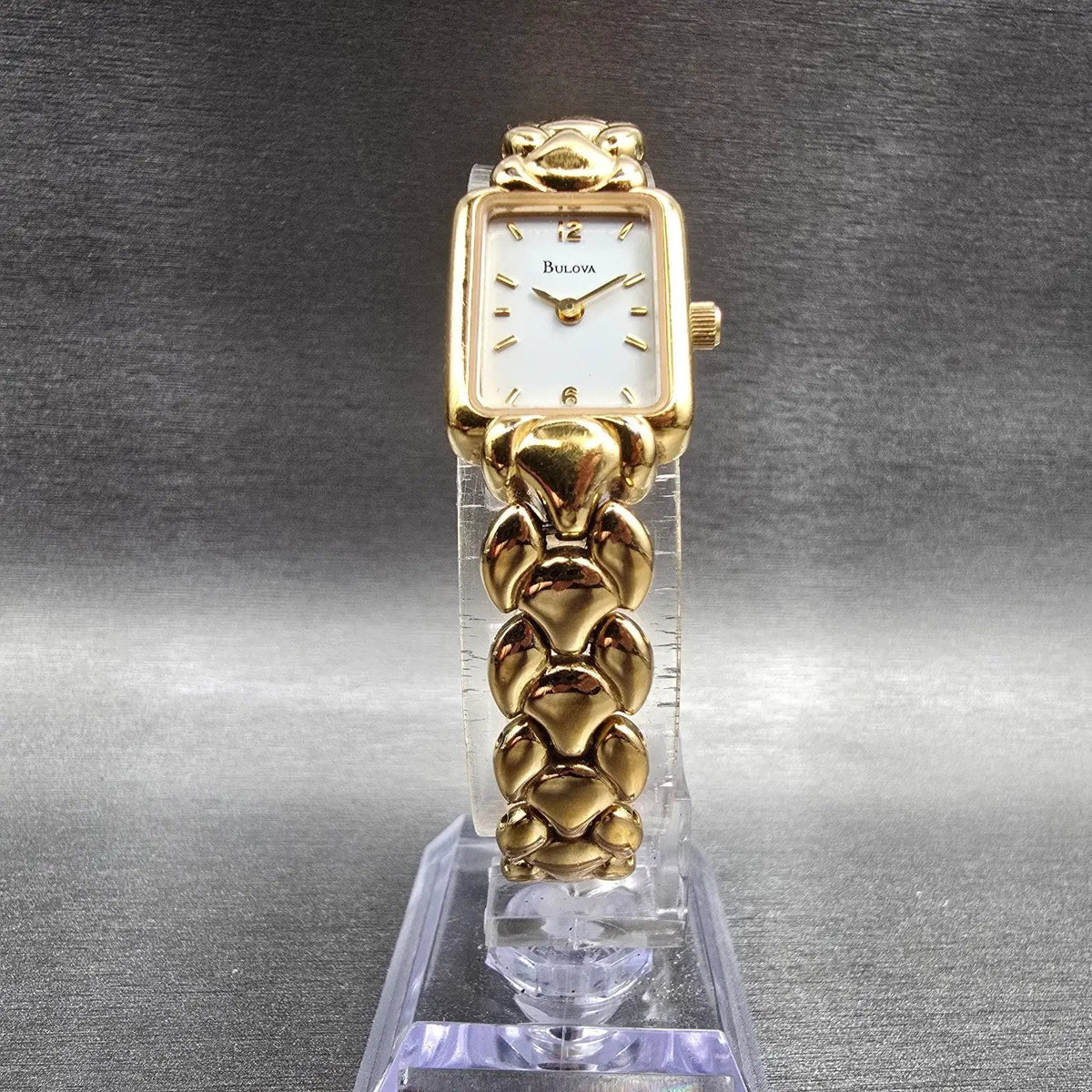 Bulova Tank Watch Women 16mm White Dial Gold Rectangle 97L86 New Battery VTG5