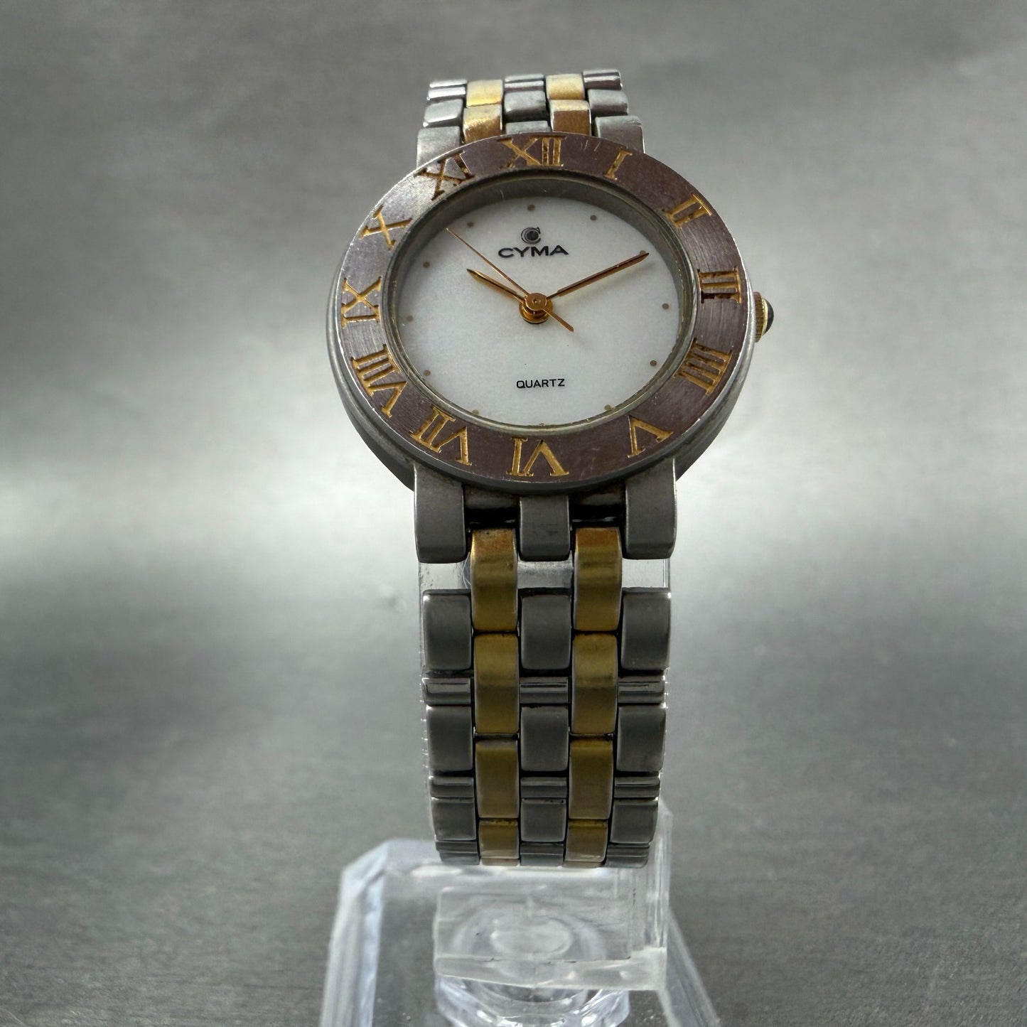 Cyma Watch Women 25mm White MOP Dial Two Tone Round 002 New Battery5