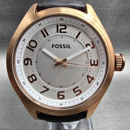 Fossil Watch Men 46mm White Dial Rose Gold Tone Round BQ2245 New Battery Leather1