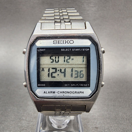 Seiko Digital Watch Men 33mm LCD Stainless Steel Alarm Chrono A9045009 New Batt0
