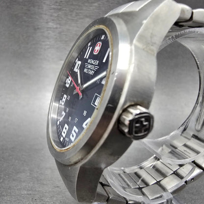 Wenger Swiss Military Watch Men 41mm Blue Dial Steel Date Round 7290X New BattH2