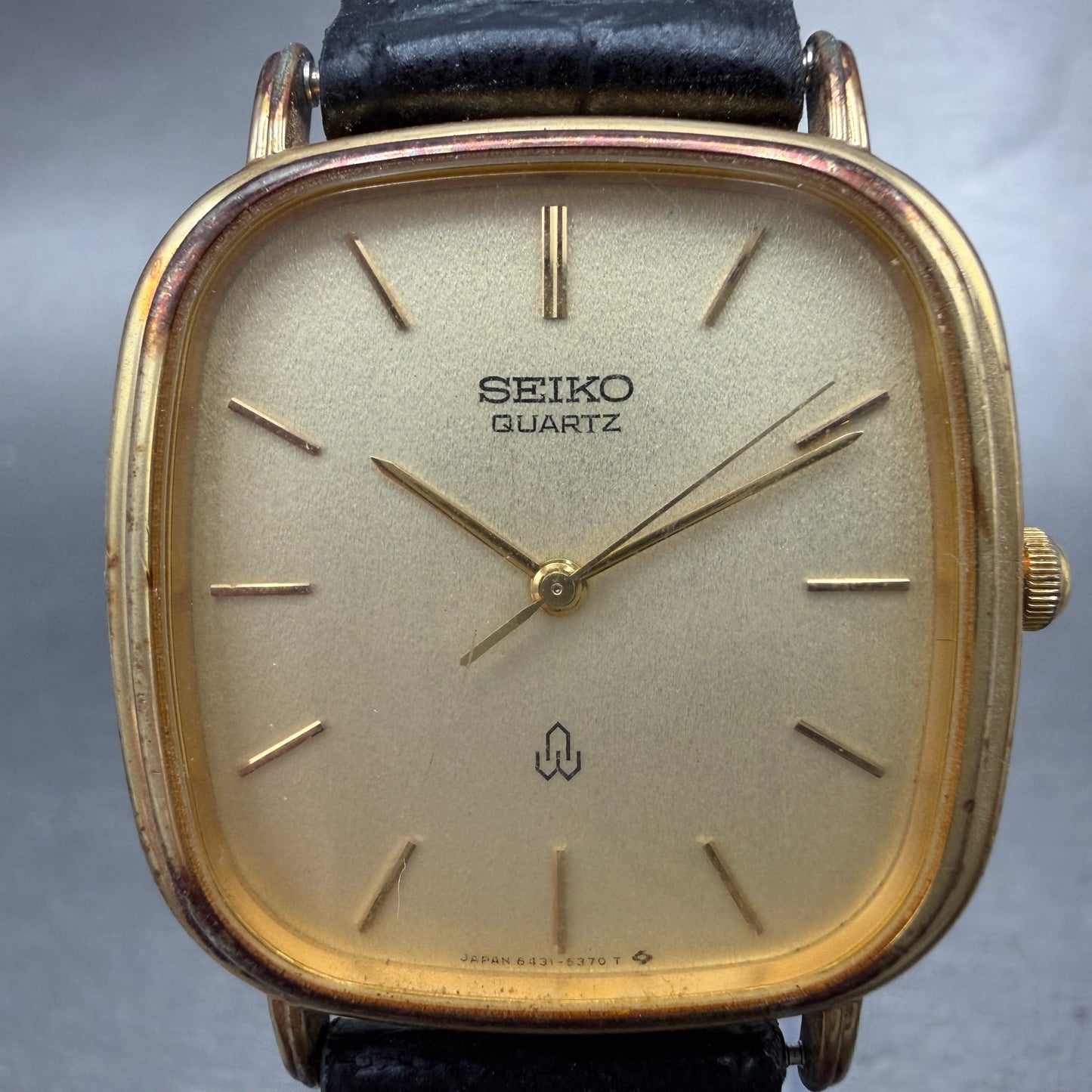 Seiko Watch Men 30mm Champagne Dial Gold Tone Rectangle 6431-5070 New Battery1