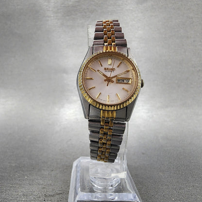 Seiko Watch Women 24mm White Dial Two Tone Daydate Round 7N830049 New Battery N5