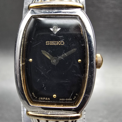Seiko Watch Women 16mm Black Dial Two Tone Oval 1N00-0PB0 New Battery Vintage1