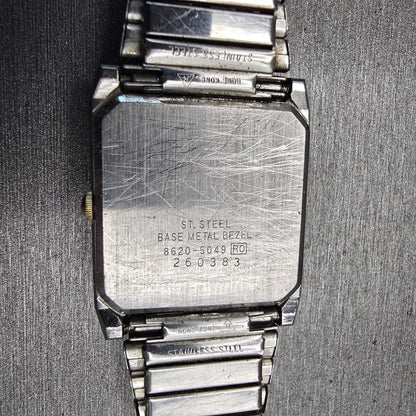 Seiko Watch Men 27mm Silver Dial Two Tone Rectangle 8620-5049 New Battery VTG10