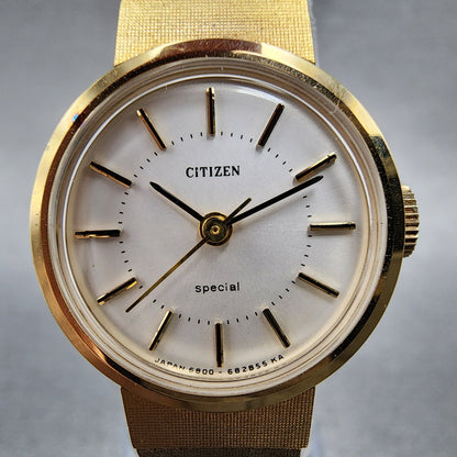 Citizen Special Watch Women 20mm White Dial Gold Plated Manual Wind Runs VTG1