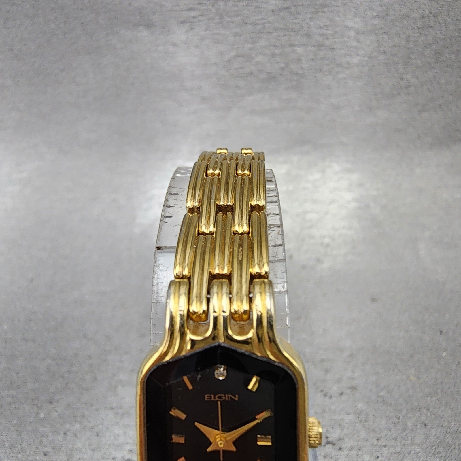 Elgin Watch Women 17mm Black Dial Gold Tone Hexagon EL394 New Battery4