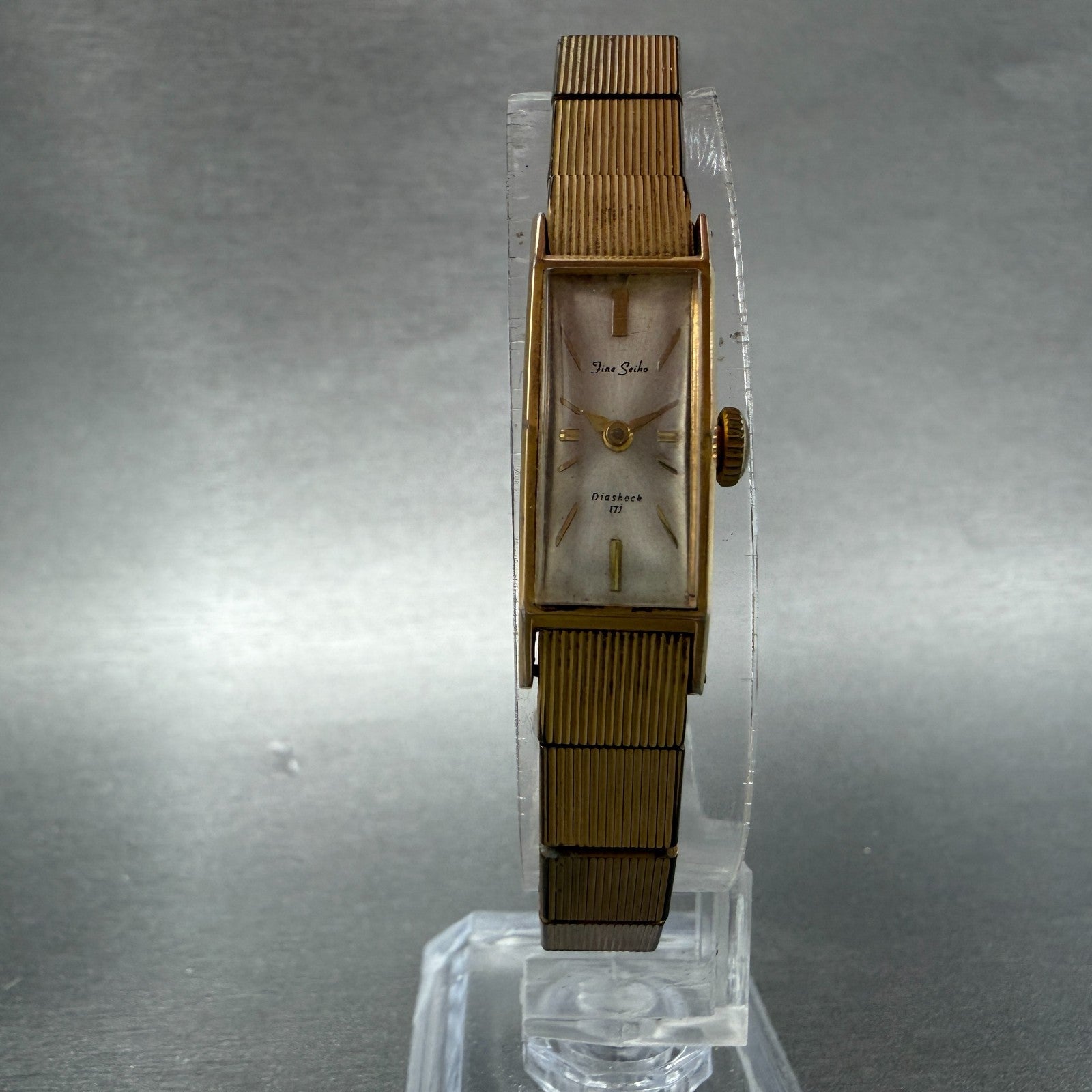 Seiko Fine Seiko Tank Watch Women 11mm Silver Dial Gold Tone Manual 4036H Runs5
