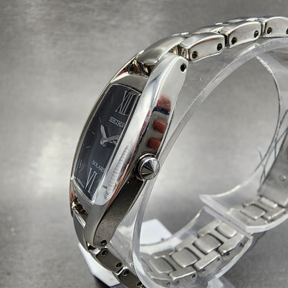 Seiko Solar Watch Women 18mm Black Dial Steel Rectangle V1150BW0 Works2