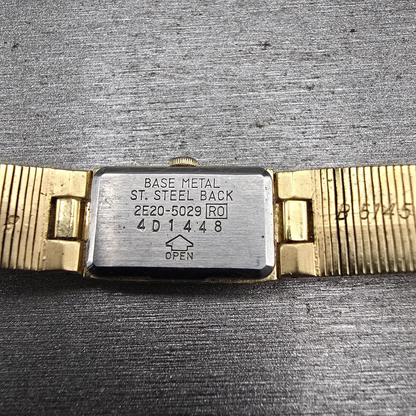 Seiko Watch Women 12mm Gold Dial Gold Tone Rectangle 2E20-5029 New Battery VTG10