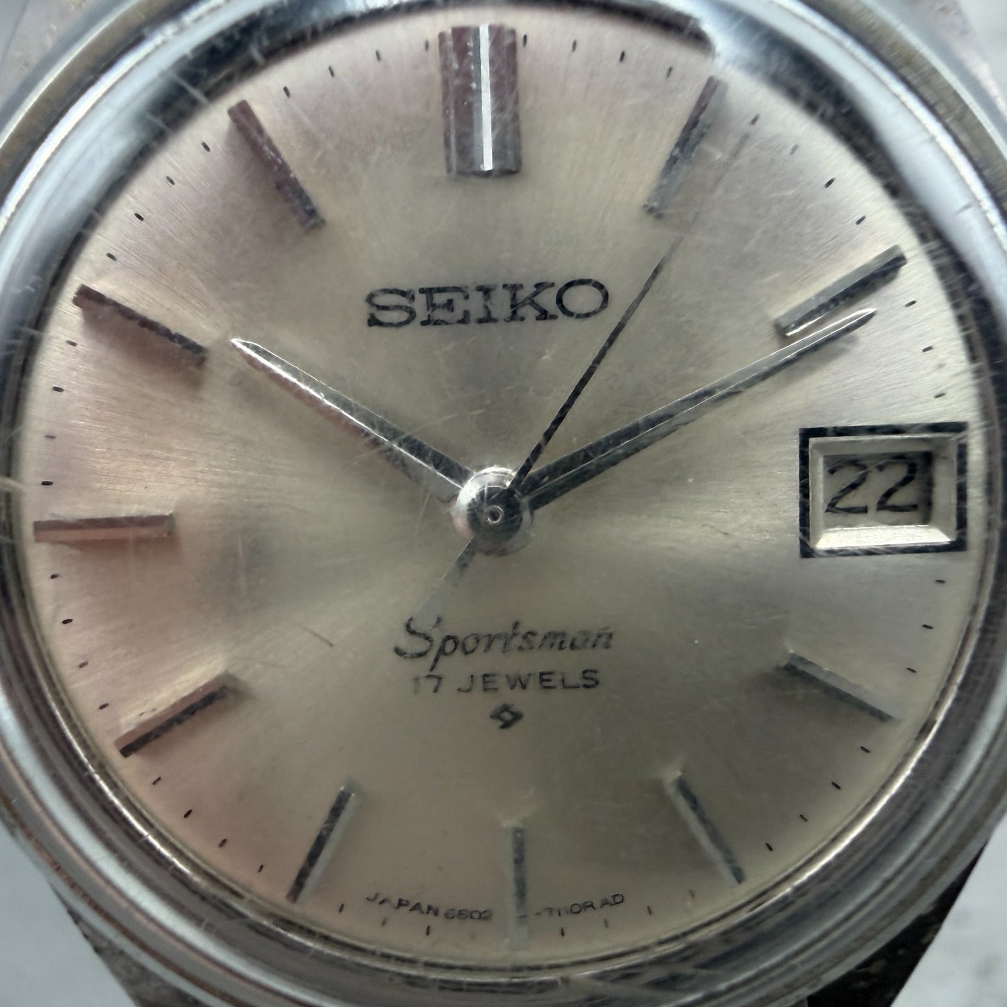 Seiko Sportsman Watch Men 34mm Silver Dial Steel Date Manual 6602-7030 Runs VTG1