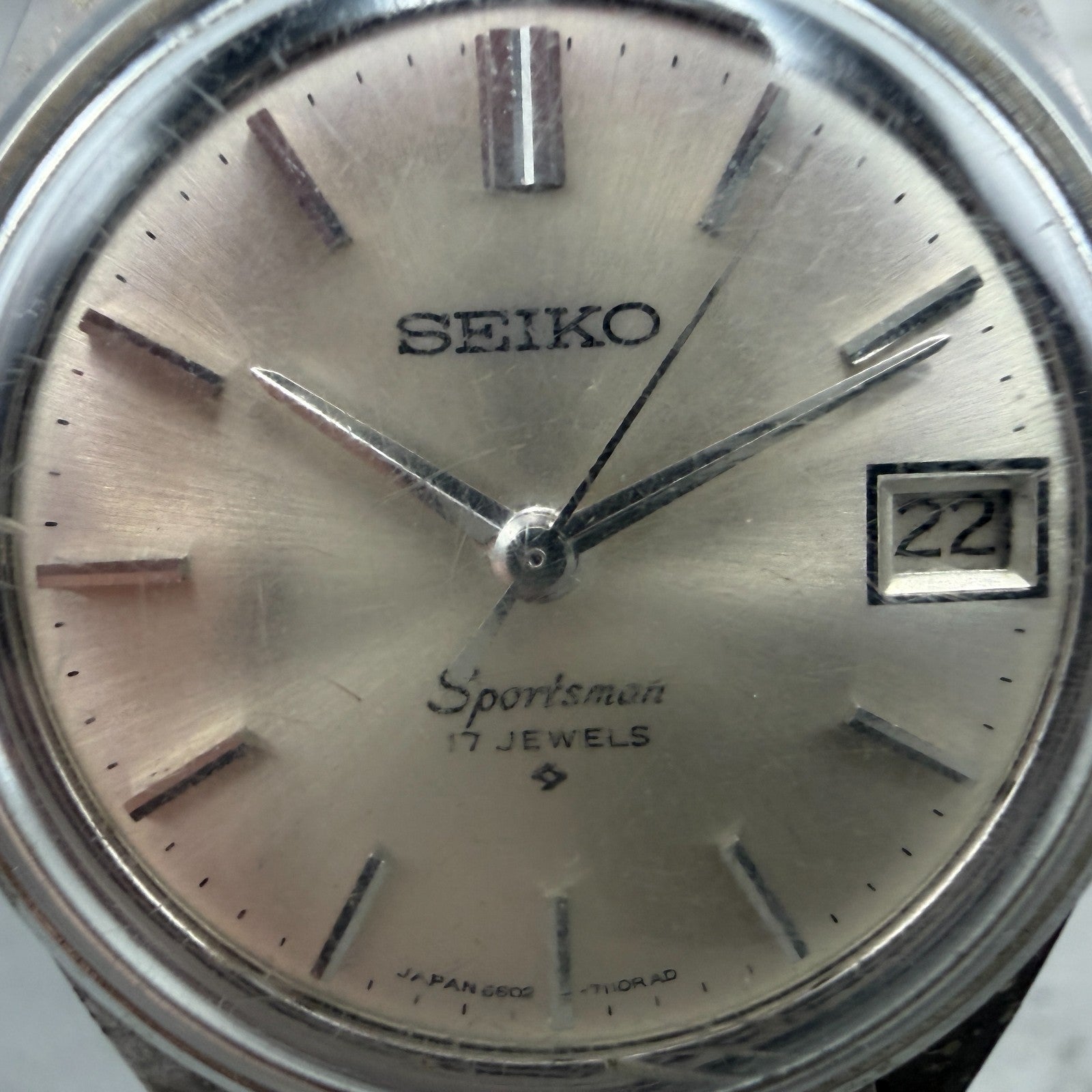 Seiko Sportsman Watch Men 34mm Silver Dial Steel Date Manual 6602-7030 Runs VTG1