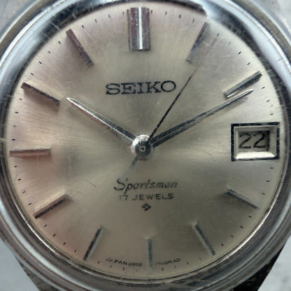 Seiko Sportsman Watch Men 34mm Silver Dial Steel Date Manual 6602-7030 Runs VTG1