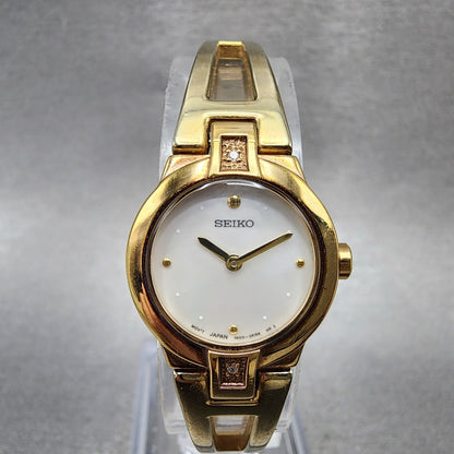 Seiko Watch Women 20mm MOP Dial Gold Tone Round 1n000gn0 Vintage New Battery0