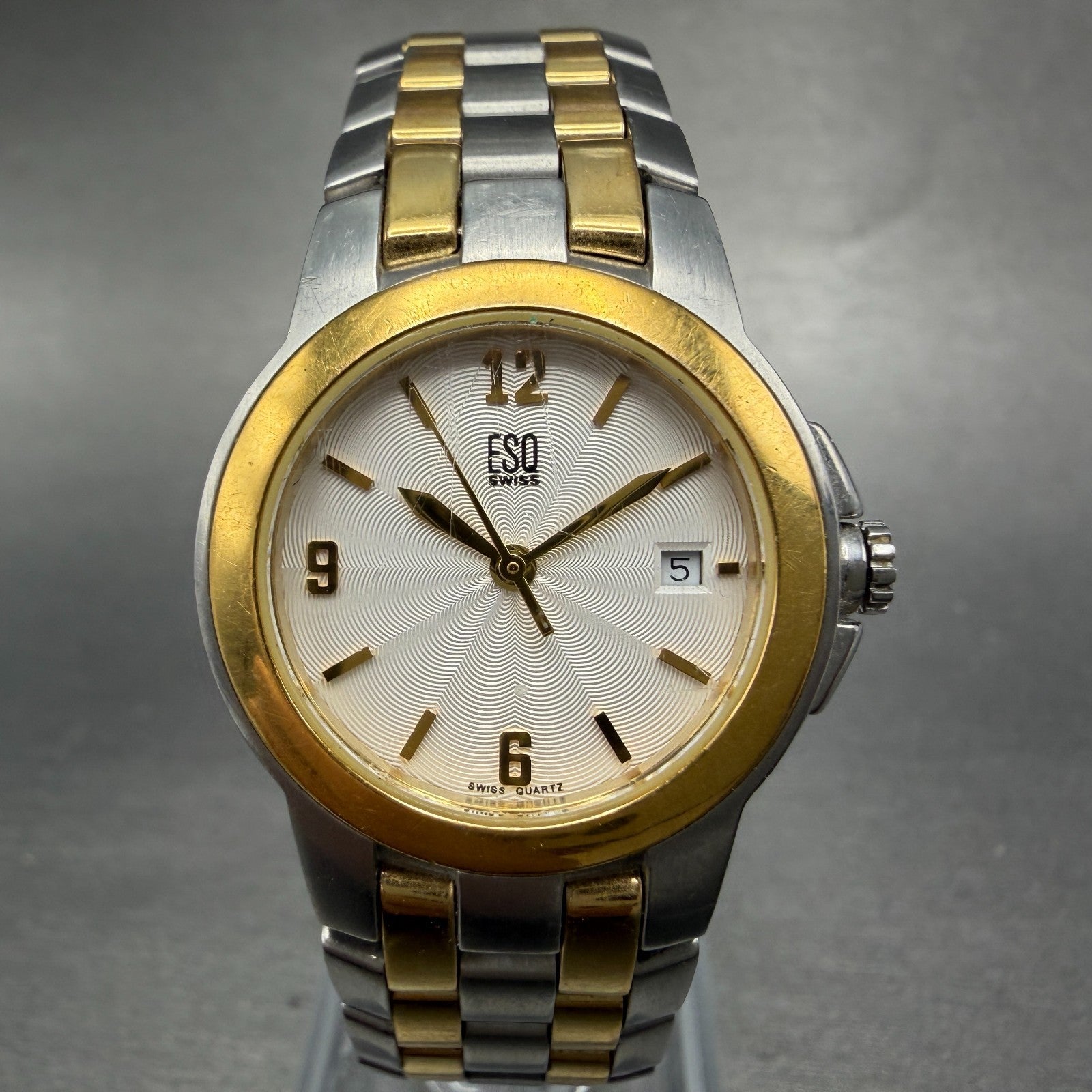 ESQ Watch Women 26mm White Dial Two Tone Date Round E5316 New Battery0