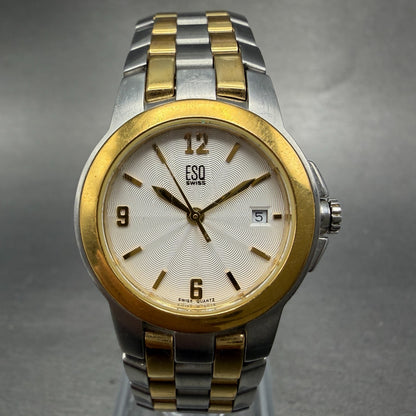 ESQ Watch Women 26mm White Dial Two Tone Date Round E5316 New Battery0