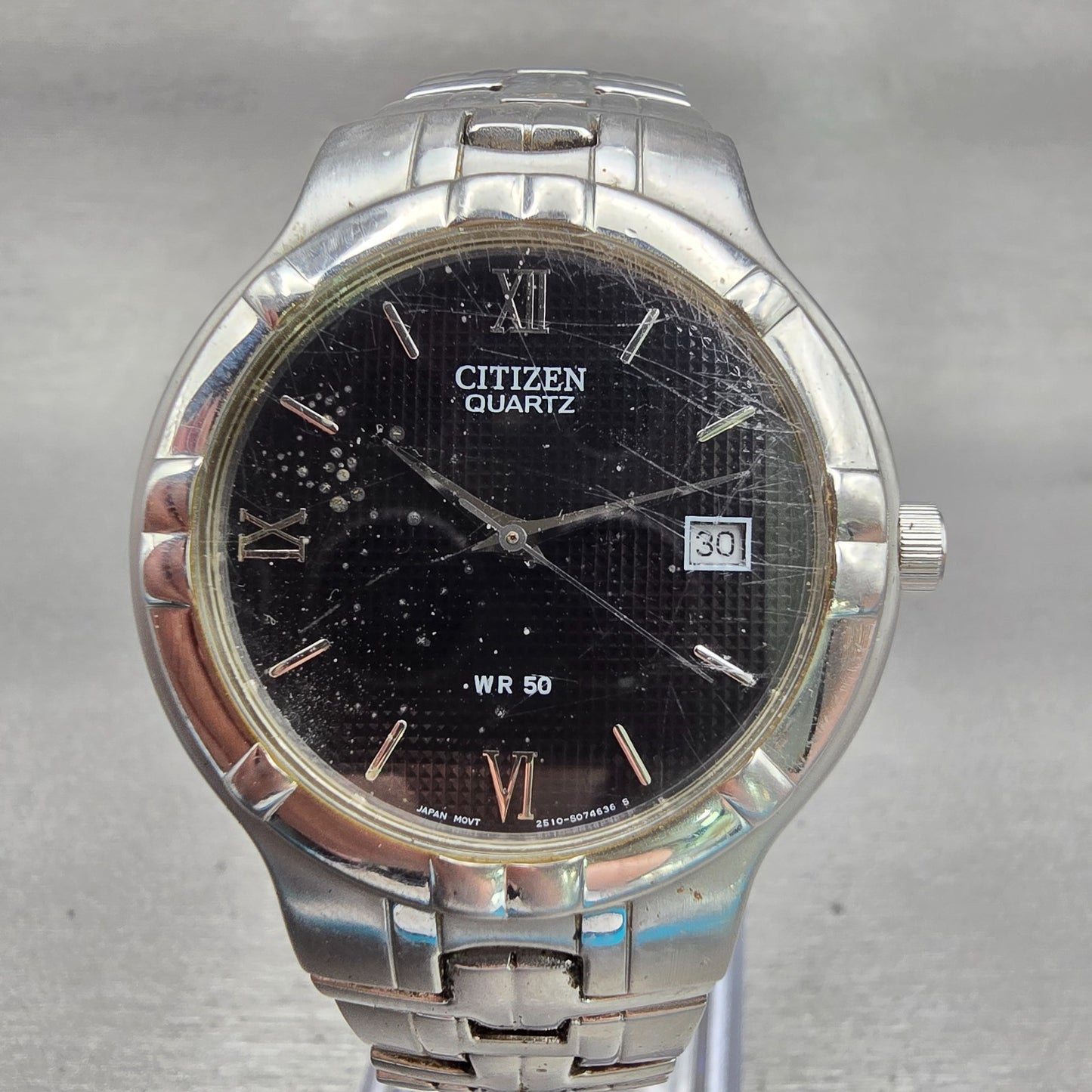 Citizen Watch Men 35mm Black Dial Silver Tone Date Round 2510-S047536 New Batt0